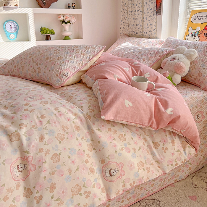 91家纺网 家纺一手货源 找家纺 羽爱家纺 2025新款A类全棉印花水洗床盖四件套系列 萌萌兔