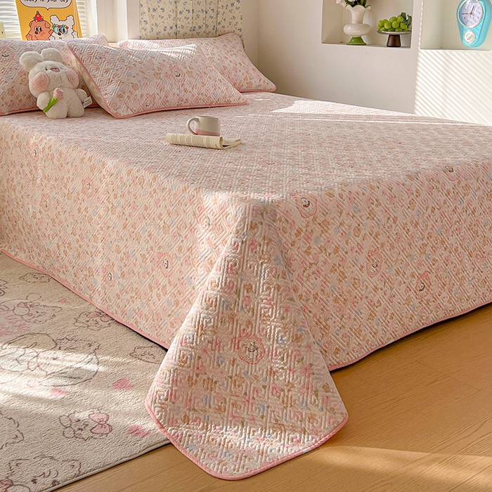 91家纺网 家纺一手货源 找家纺 羽爱家纺 2025新款A类全棉印花水洗床盖四件套系列 萌萌兔