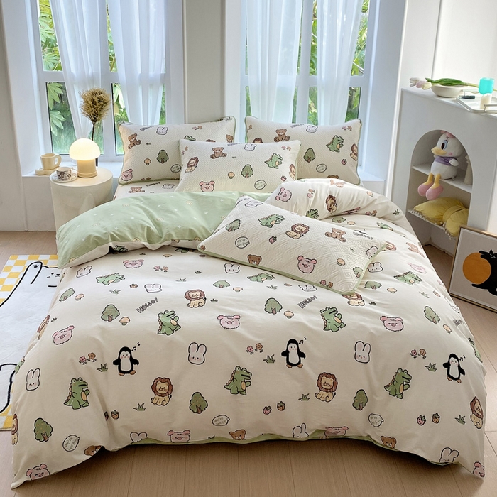 羽爱家纺 2025新款A类全棉印花水洗床盖四件套系列 森林派对