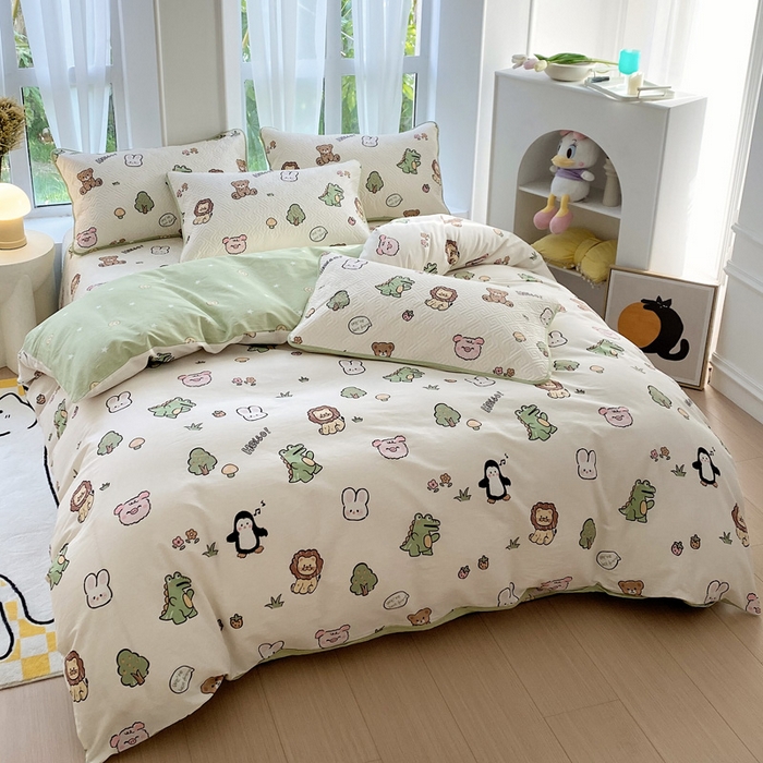 91家纺网 家纺一手货源 找家纺 羽爱家纺 2025新款A类全棉印花水洗床盖四件套系列 森林派对