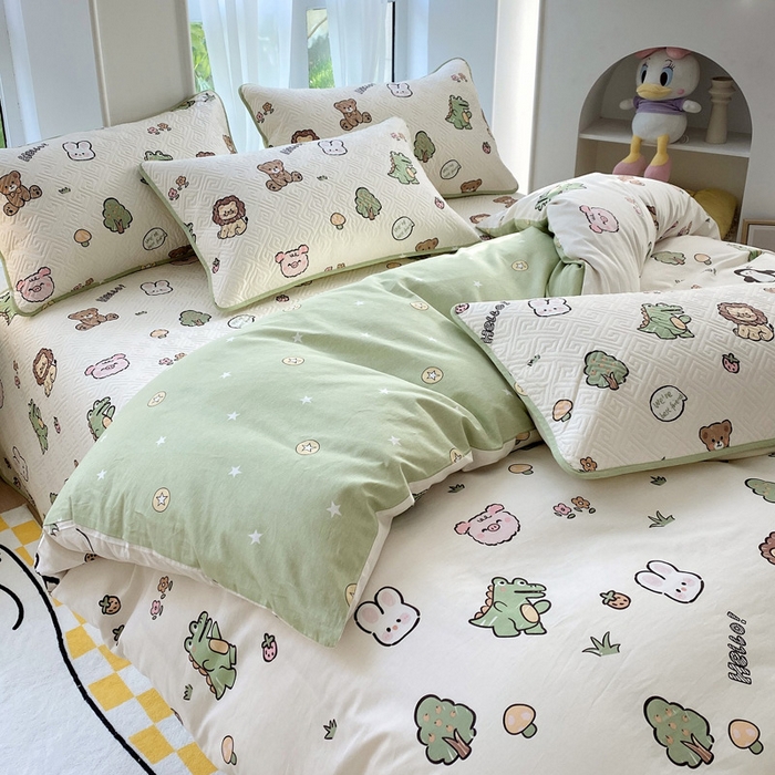 91家纺网 家纺一手货源 找家纺 羽爱家纺 2025新款A类全棉印花水洗床盖四件套系列 森林派对