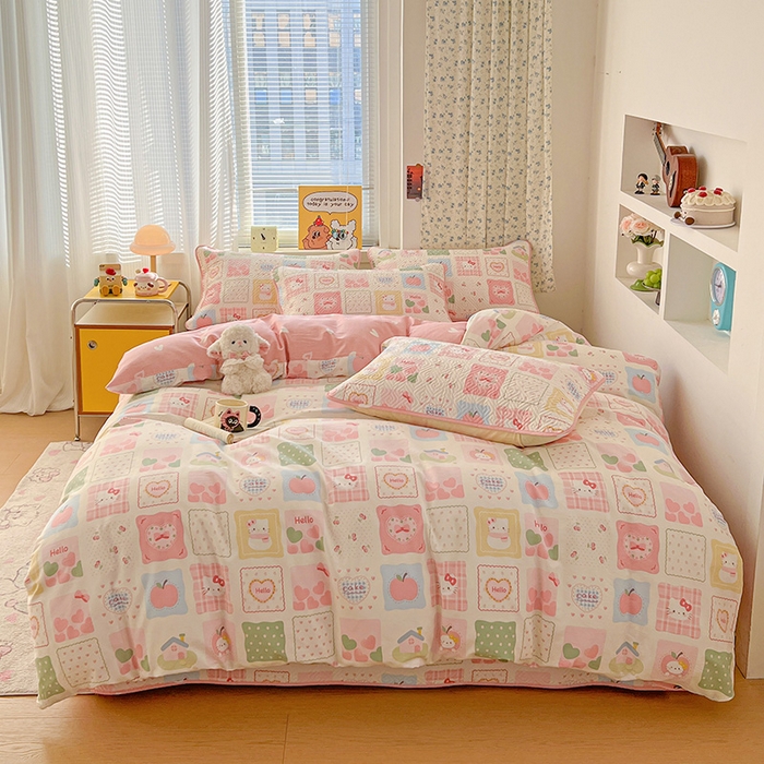 羽爱家纺 2025新款A类全棉印花水洗床盖四件套系列 甜心猫猫