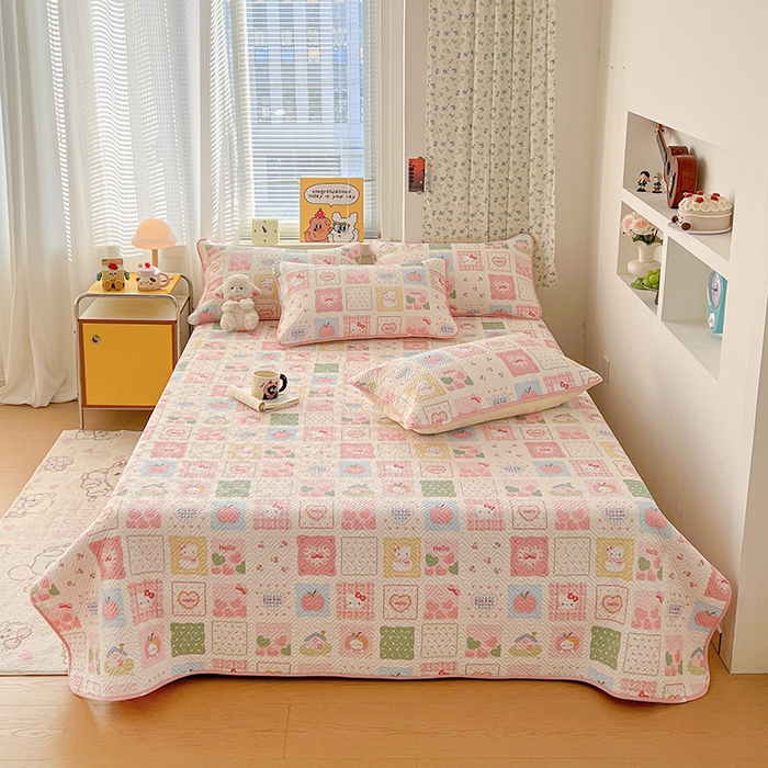 91家纺网 家纺一手货源 找家纺 羽爱家纺 2025新款A类全棉印花水洗床盖四件套系列 甜心猫猫