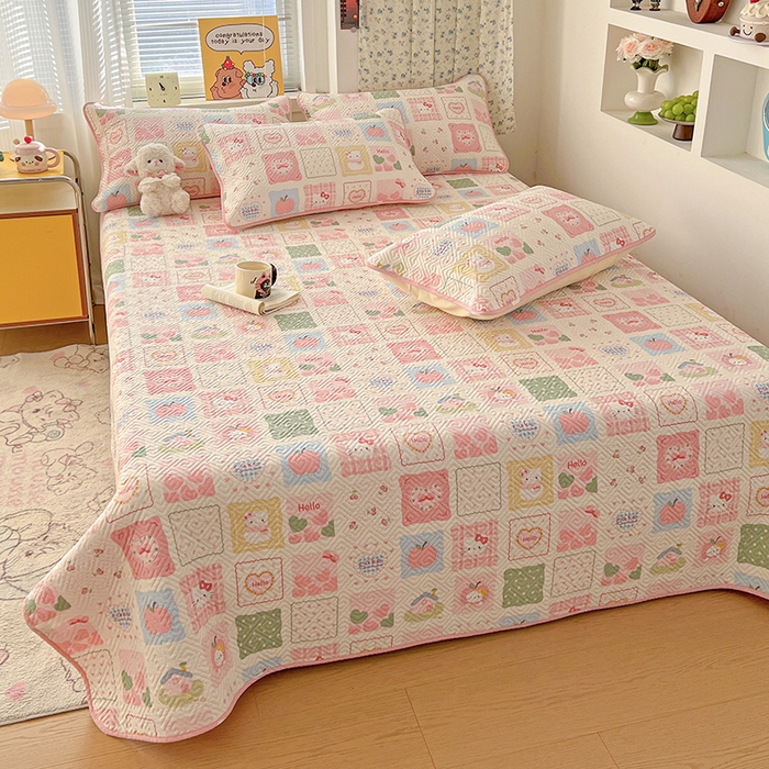 91家纺网 家纺一手货源 找家纺 羽爱家纺 2025新款A类全棉印花水洗床盖四件套系列 甜心猫猫