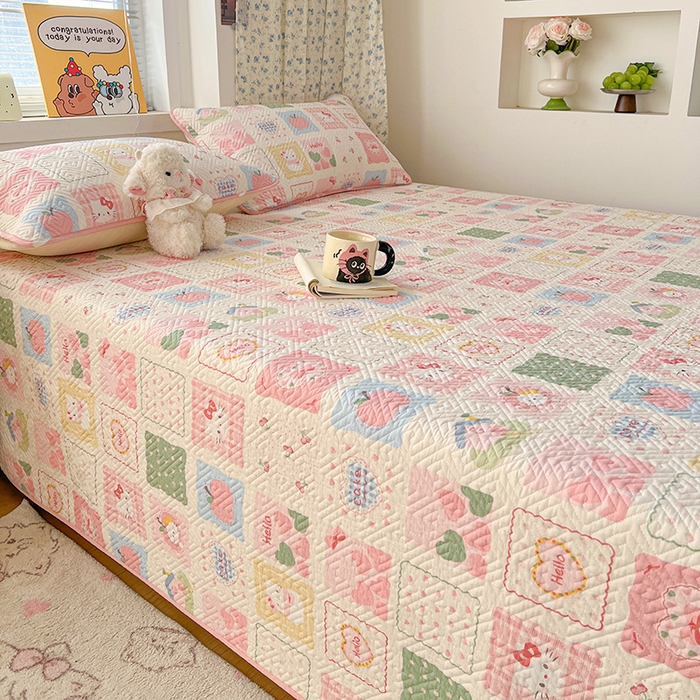 91家纺网 家纺一手货源 找家纺 羽爱家纺 2025新款A类全棉印花水洗床盖四件套系列 甜心猫猫