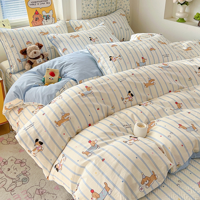 91家纺网 家纺一手货源 找家纺 羽爱家纺 2025新款A类全棉印花水洗床盖四件套系列 童年