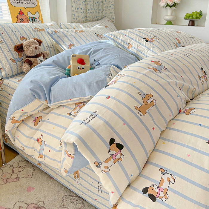 91家纺网 家纺一手货源 找家纺 羽爱家纺 2025新款A类全棉印花水洗床盖四件套系列 童年