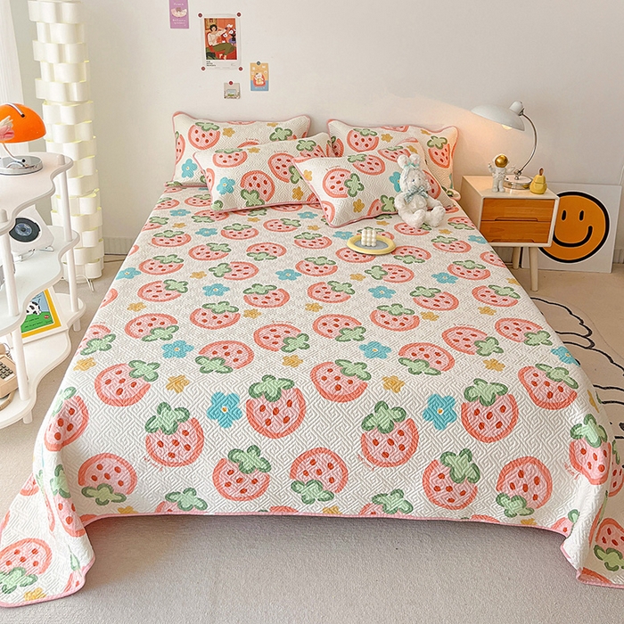 羽爱家纺 新款A类全棉印花水洗床盖三件套系列 草莓物语