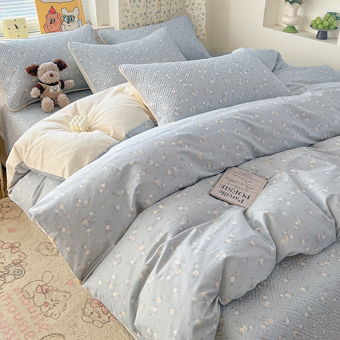 91家纺网 家纺一手货源 找家纺 羽爱家纺 2025新款A类全棉印花水洗床盖三件套系列 薄荷碎