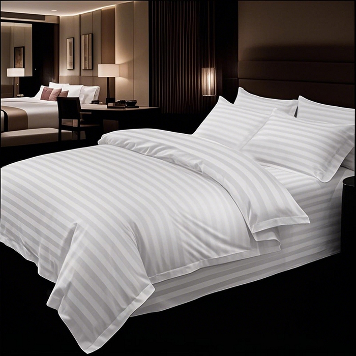 91家纺网 家纺一手货源 找家纺 啊雅家居 2026新款民宿宾馆酒店客栈缎条四件套 缎条飞边款