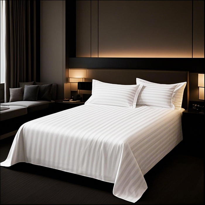 91家纺网 家纺一手货源 找家纺 啊雅家居 2026新款民宿宾馆酒店客栈缎条四件套 缎条飞边款