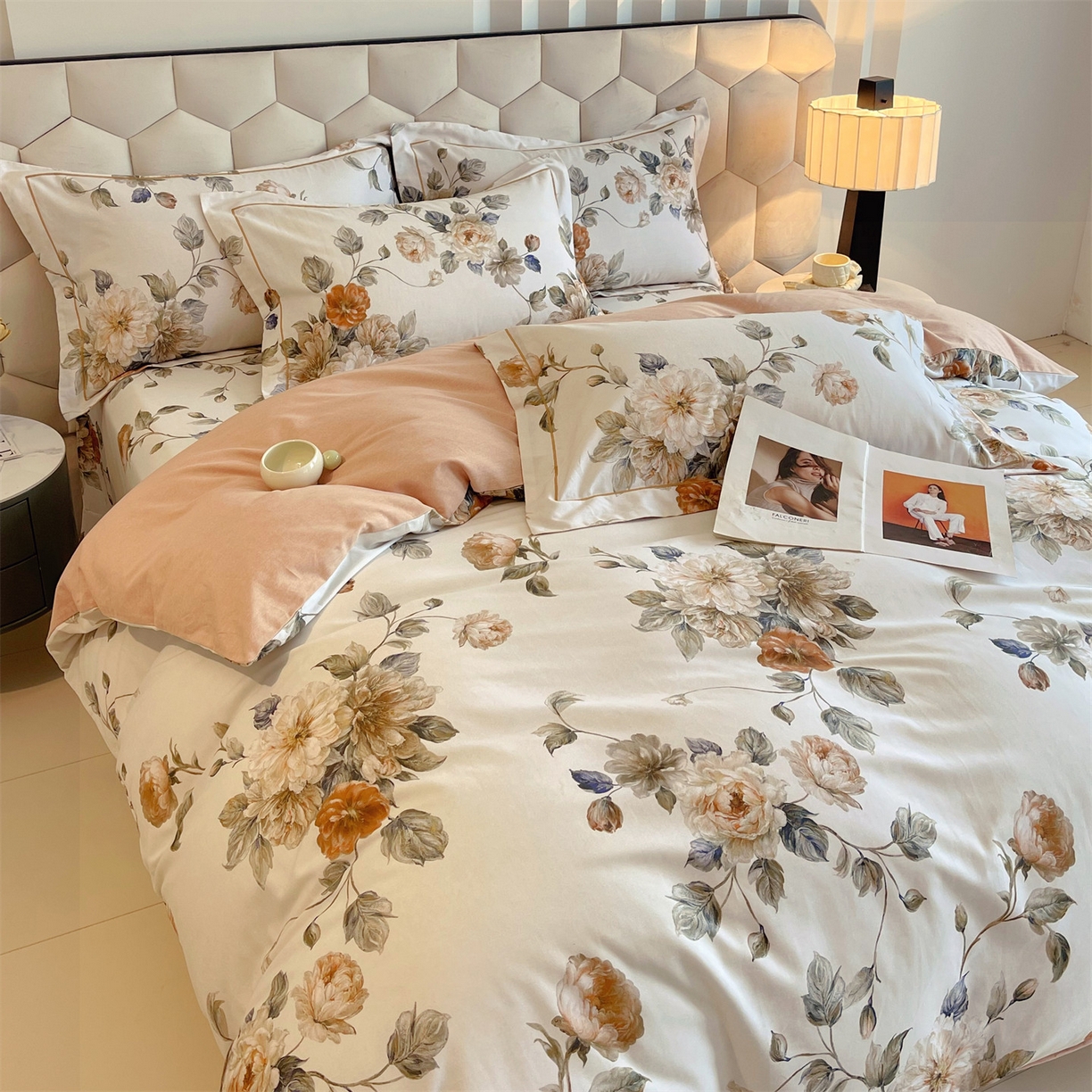 91家纺网 家纺一手货源 找家纺 宝齐莱家纺 2025新款全棉磨毛印花床单四件套-系列二 国色天香