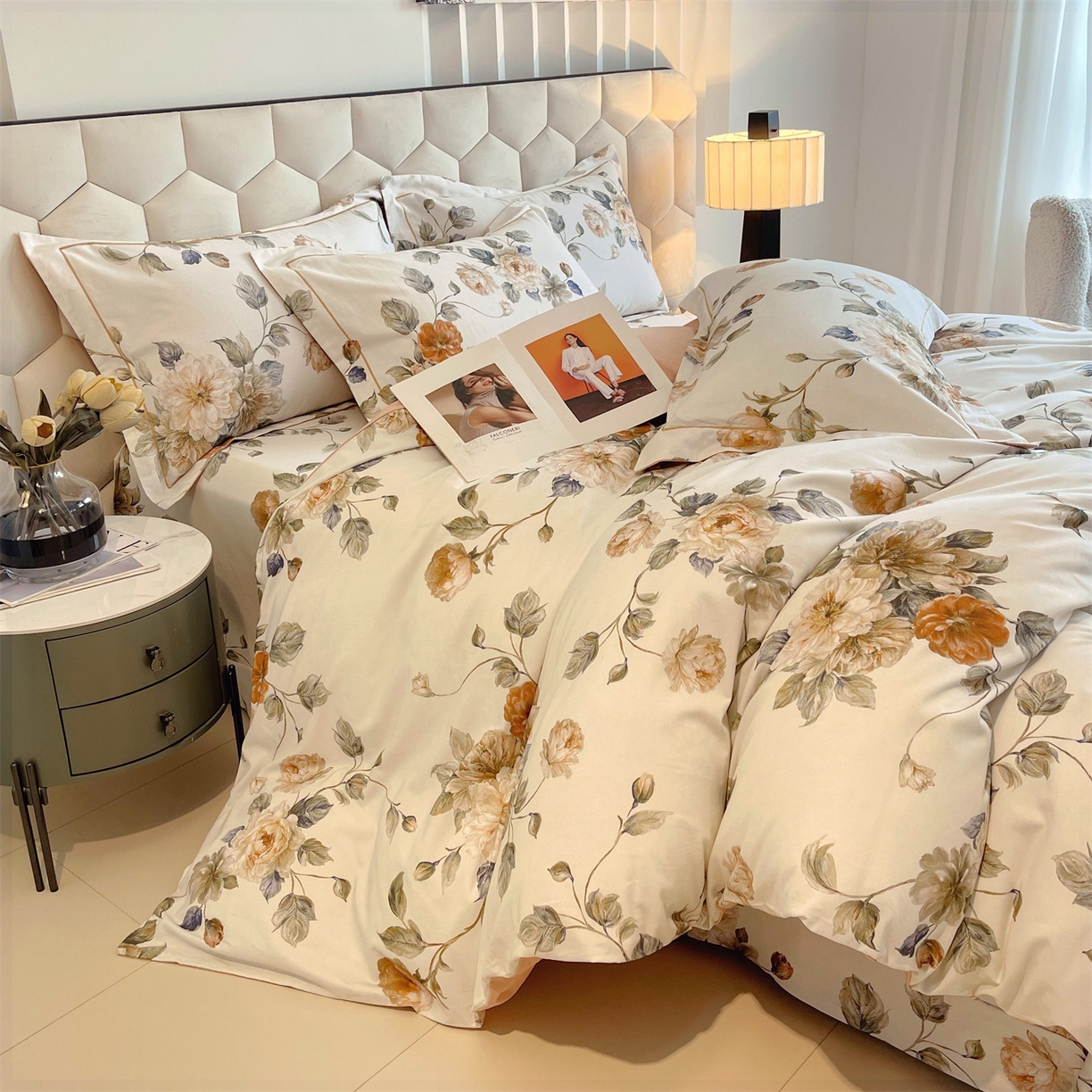 91家纺网 家纺一手货源 找家纺 宝齐莱家纺 2025新款全棉磨毛印花床单四件套-系列二 国色天香