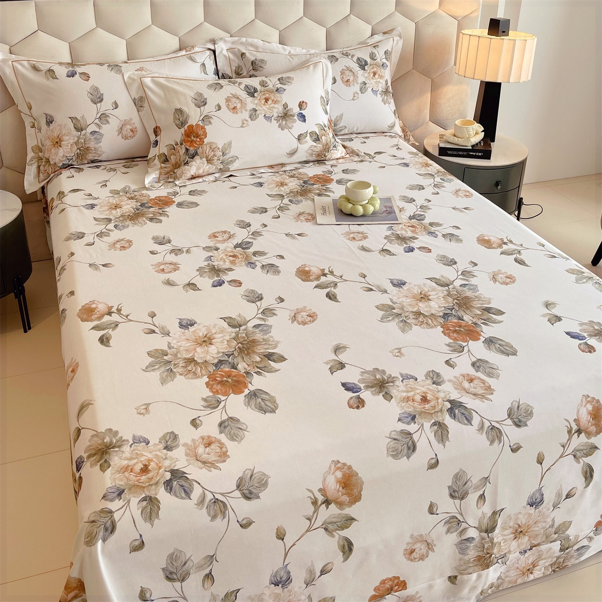 91家纺网 家纺一手货源 找家纺 宝齐莱家纺 2025新款全棉磨毛印花床单四件套-系列二 国色天香