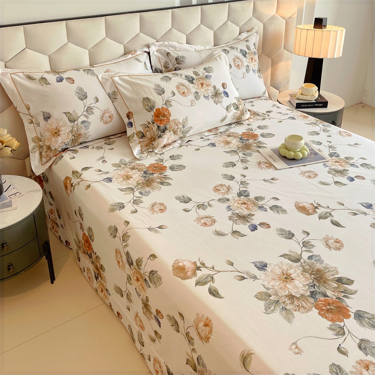 91家纺网 家纺一手货源 找家纺 宝齐莱家纺 2025新款全棉磨毛印花床单四件套-系列二 国色天香