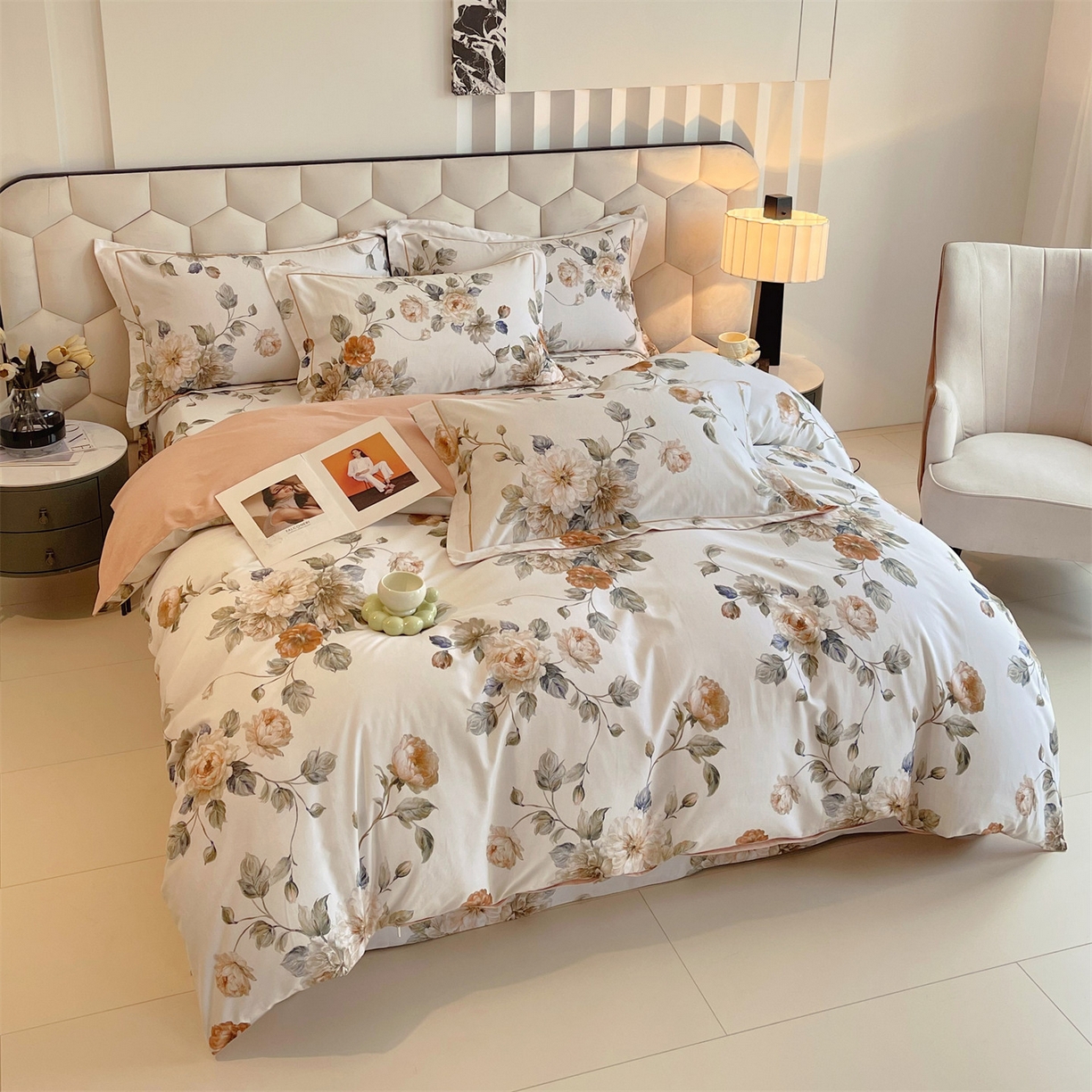 91家纺网 家纺一手货源 找家纺 宝齐莱家纺 2025新款全棉磨毛印花床单四件套-系列二 国色天香