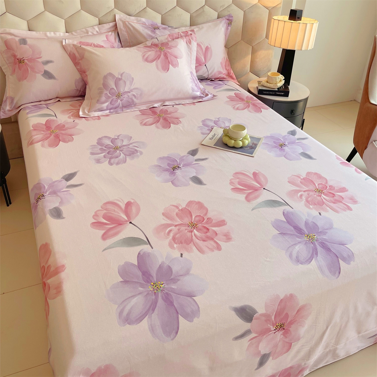 91家纺网 家纺一手货源 找家纺 宝齐莱家纺 2025新款全棉磨毛印花床单四件套-系列二 花开富贵