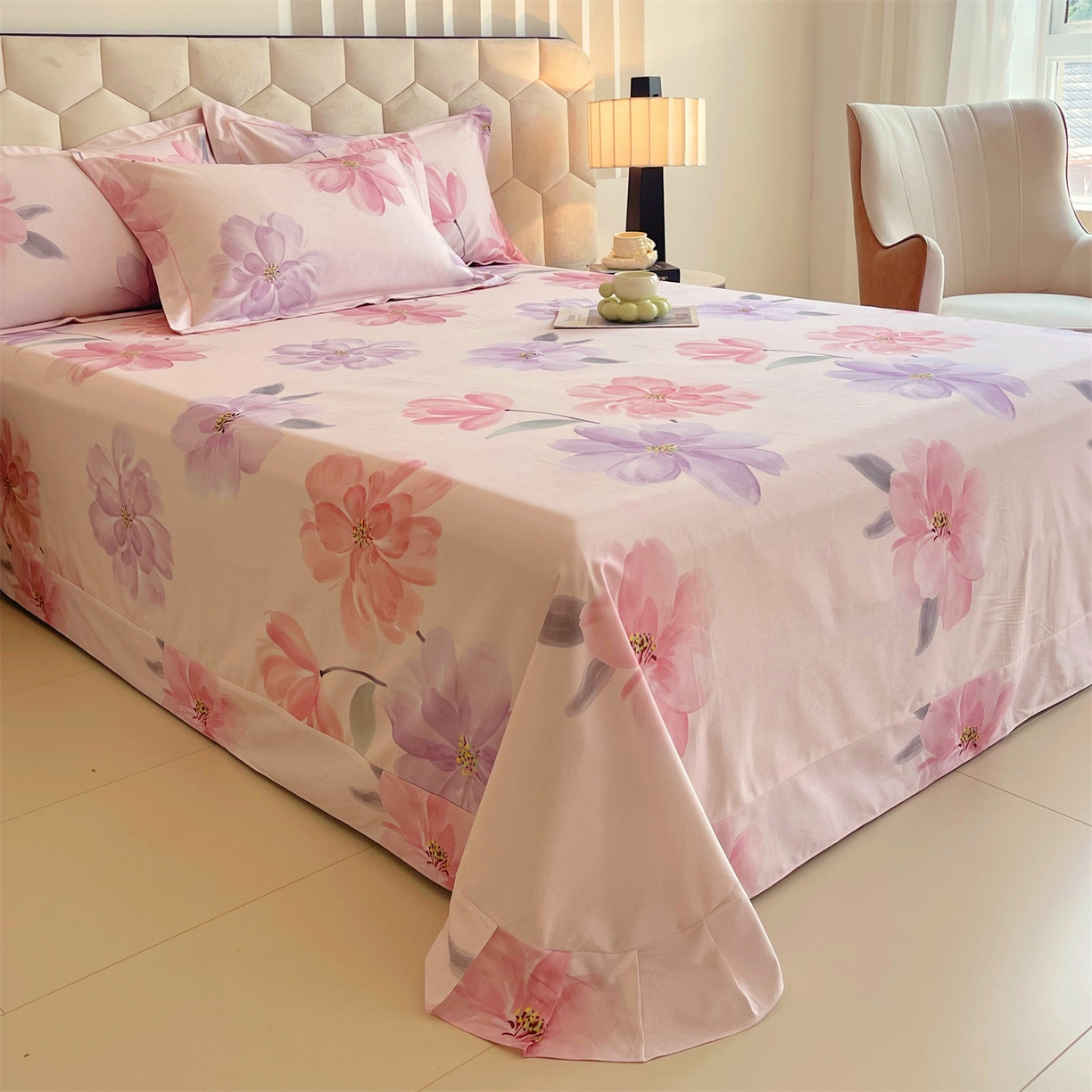 91家纺网 家纺一手货源 找家纺 宝齐莱家纺 2025新款全棉磨毛印花床单四件套-系列二 花开富贵