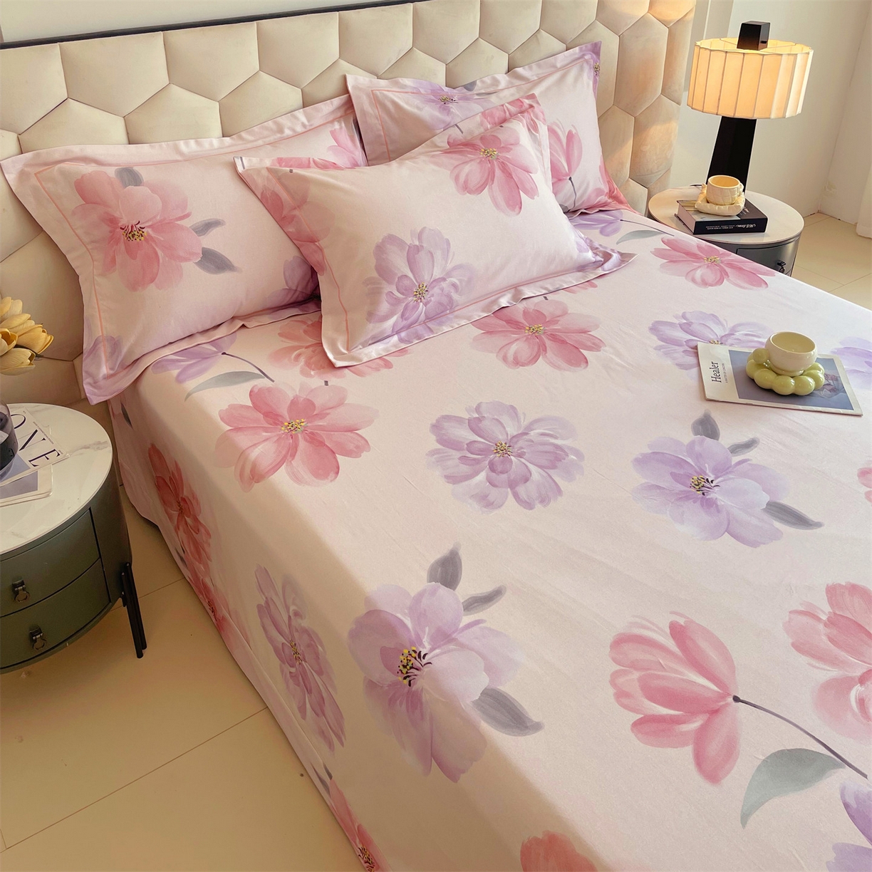 91家纺网 家纺一手货源 找家纺 宝齐莱家纺 2025新款全棉磨毛印花床单四件套-系列二 花开富贵