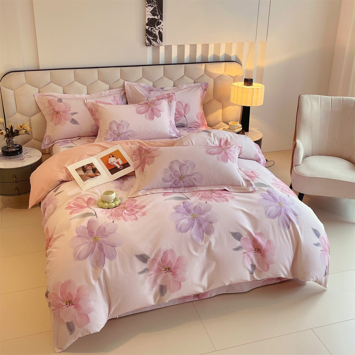 91家纺网 家纺一手货源 找家纺 宝齐莱家纺 2025新款全棉磨毛印花床单四件套-系列二 花开富贵