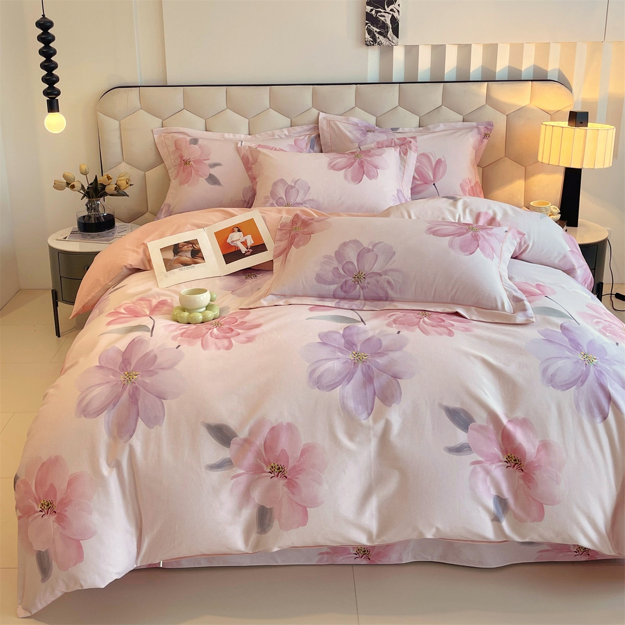 91家纺网 家纺一手货源 找家纺 宝齐莱家纺 2025新款全棉磨毛印花床单四件套-系列二 花开富贵