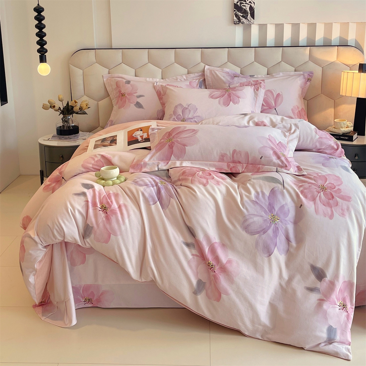 91家纺网 家纺一手货源 找家纺 宝齐莱家纺 2025新款全棉磨毛印花床单四件套-系列二 花开富贵