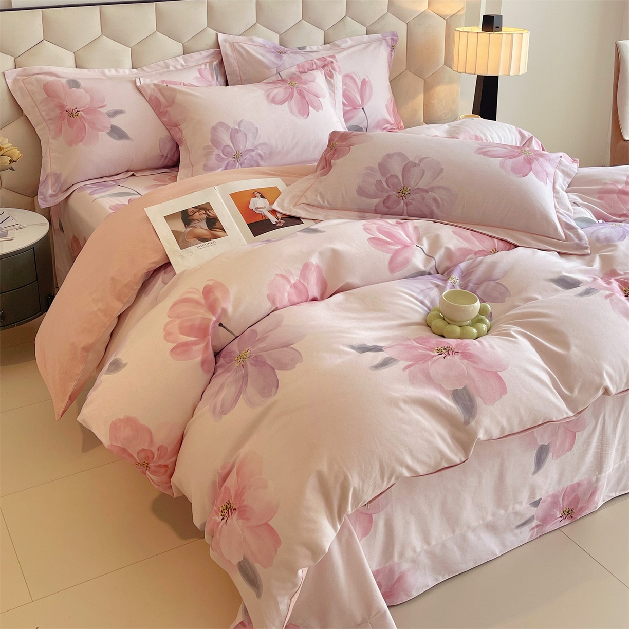 91家纺网 家纺一手货源 找家纺 宝齐莱家纺 2025新款全棉磨毛印花床单四件套-系列二 花开富贵