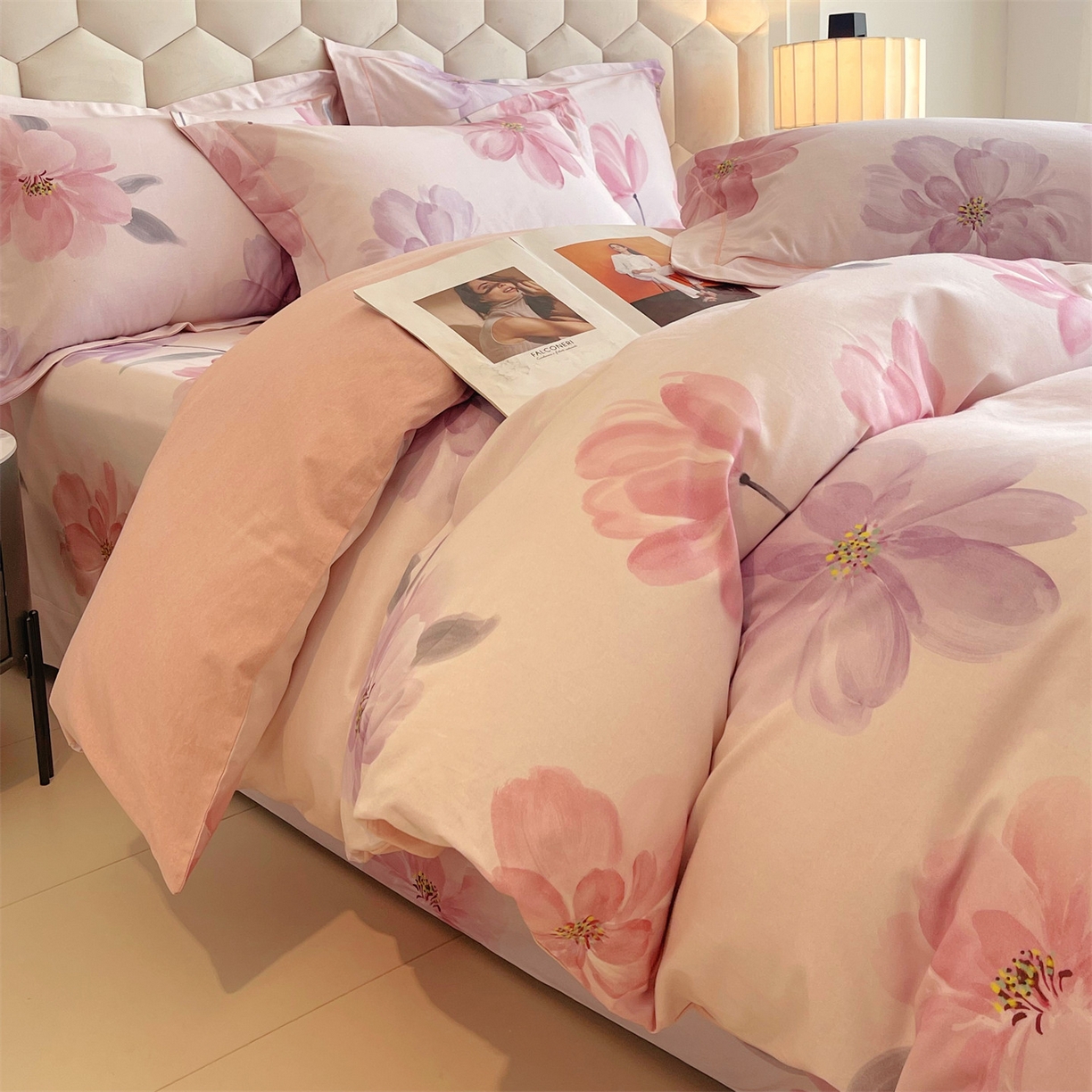 91家纺网 家纺一手货源 找家纺 宝齐莱家纺 2025新款全棉磨毛印花床单四件套-系列二 花开富贵