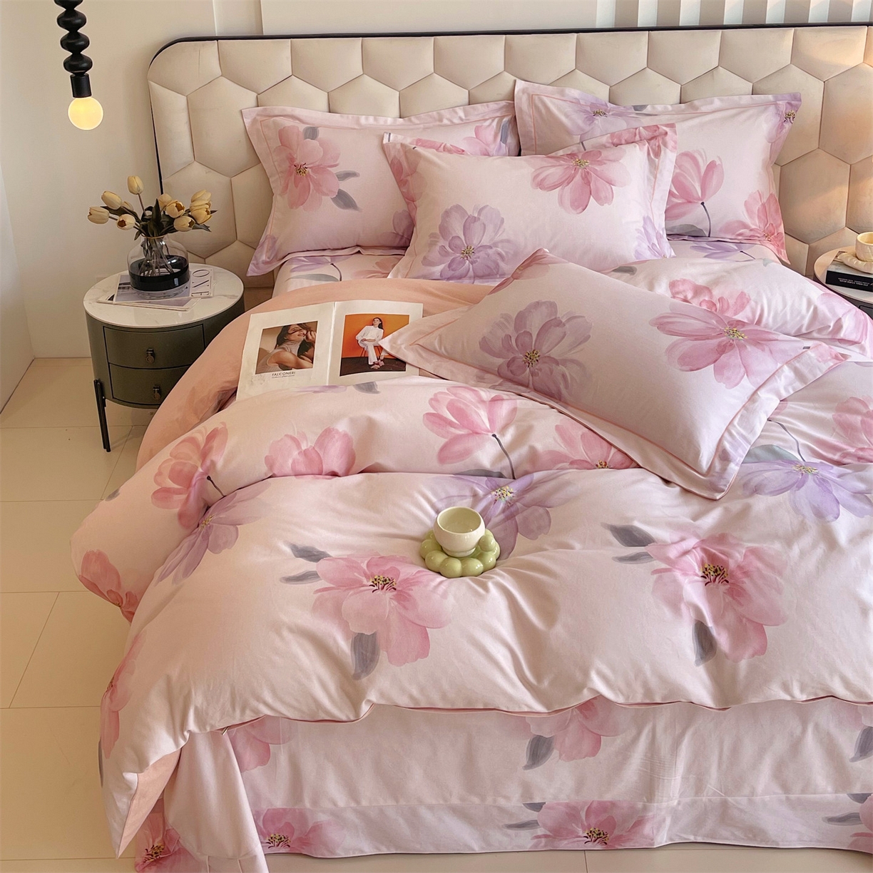 91家纺网 家纺一手货源 找家纺 宝齐莱家纺 2025新款全棉磨毛印花床单四件套-系列二 花开富贵