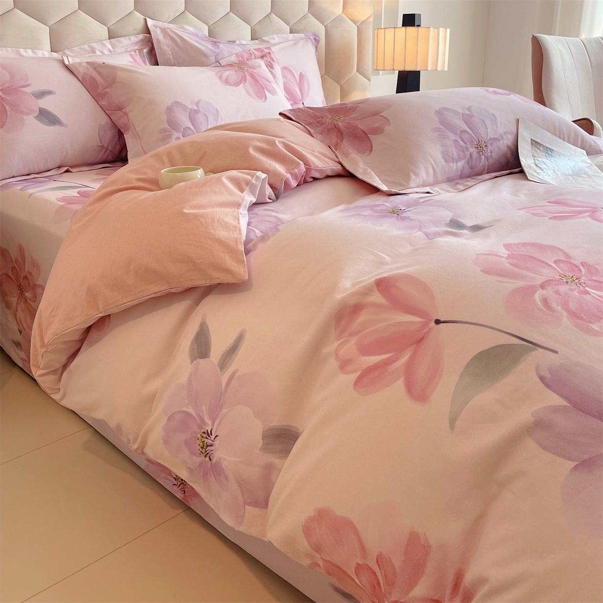 91家纺网 家纺一手货源 找家纺 宝齐莱家纺 2025新款全棉磨毛印花床单四件套-系列二 花开富贵