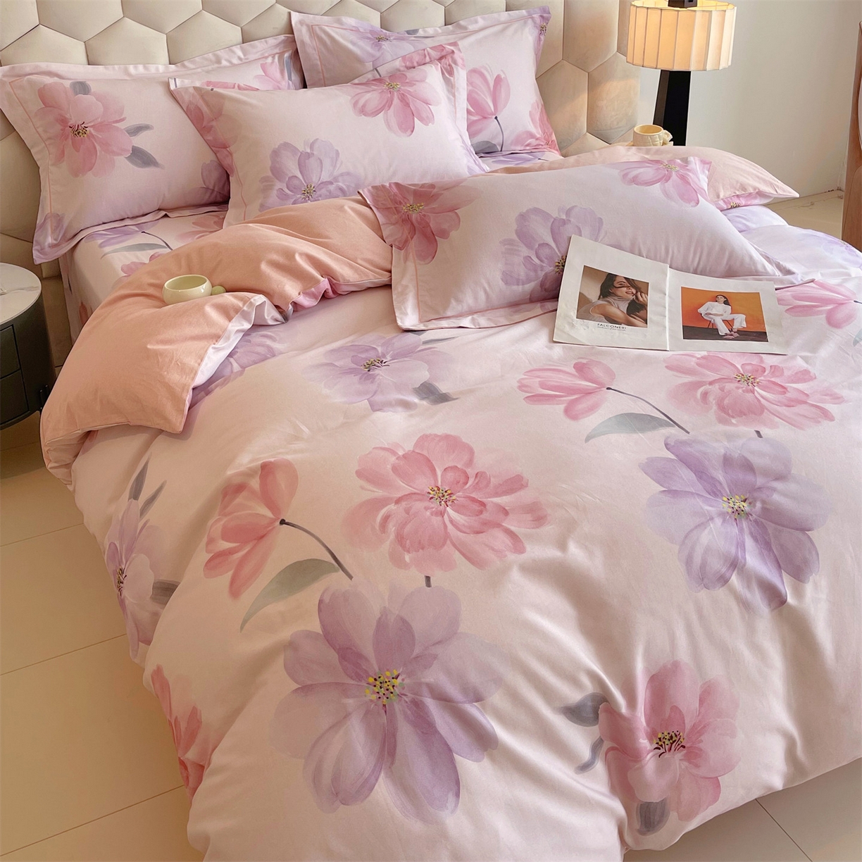 91家纺网 家纺一手货源 找家纺 宝齐莱家纺 2025新款全棉磨毛印花床单四件套-系列二 花开富贵