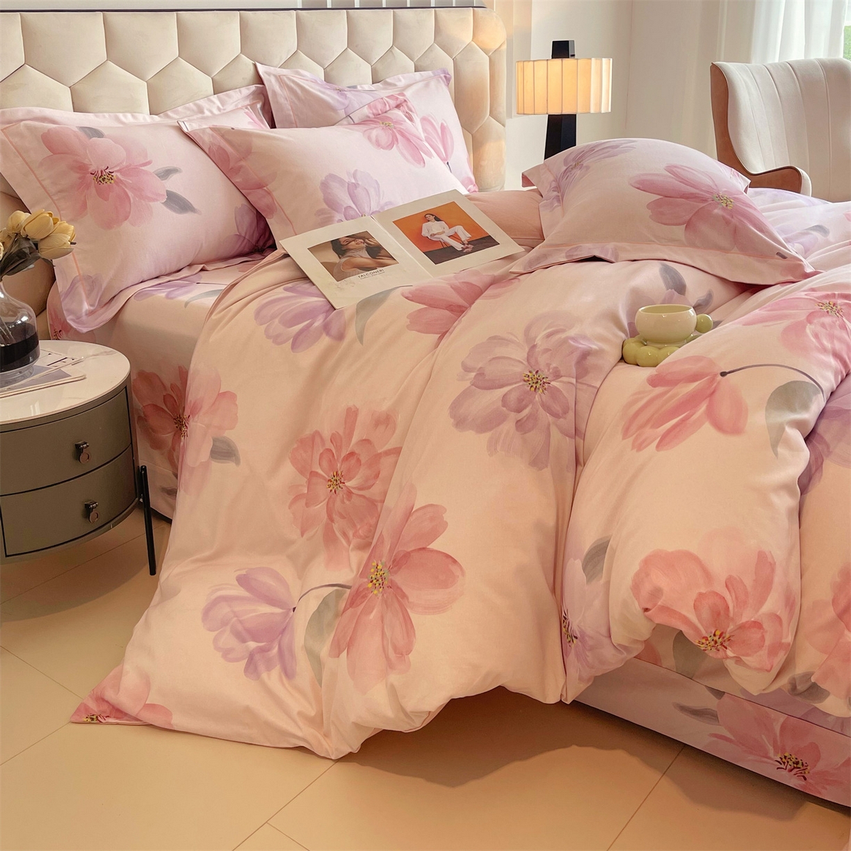 91家纺网 家纺一手货源 找家纺 宝齐莱家纺 2025新款全棉磨毛印花床单四件套-系列二 花开富贵