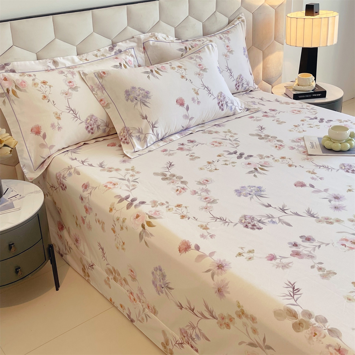 91家纺网 家纺一手货源 找家纺 宝齐莱家纺 2025新款全棉磨毛印花床单四件套-系列二 花前月下