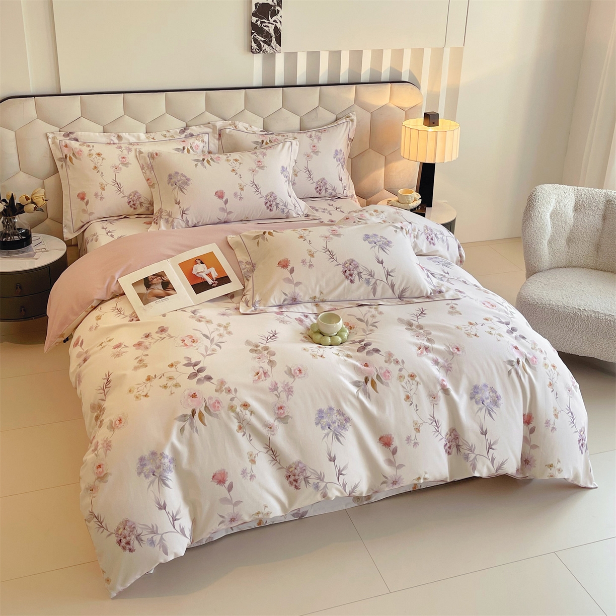 91家纺网 家纺一手货源 找家纺 宝齐莱家纺 2025新款全棉磨毛印花床单四件套-系列二 花前月下