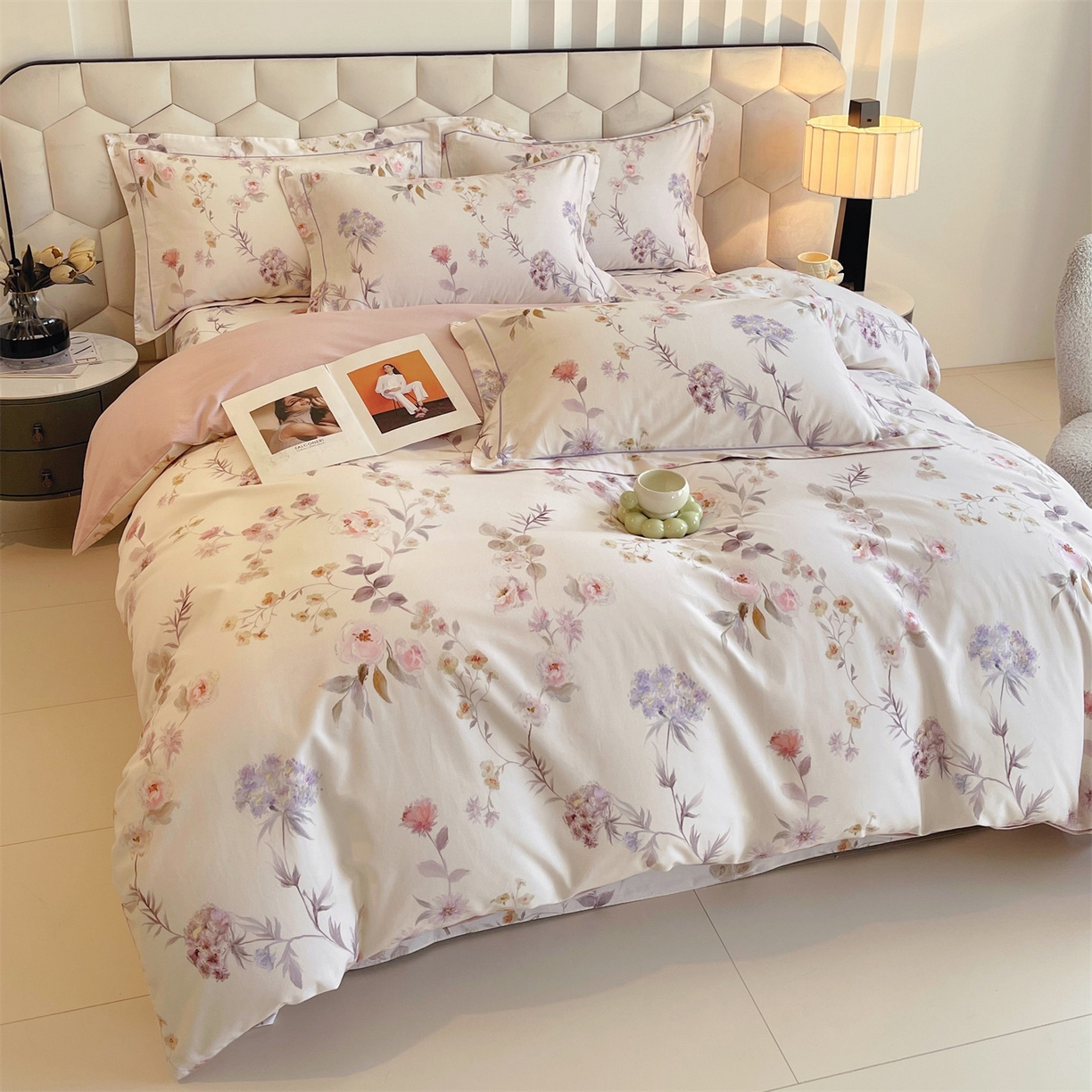 91家纺网 家纺一手货源 找家纺 宝齐莱家纺 2025新款全棉磨毛印花床单四件套-系列二 花前月下