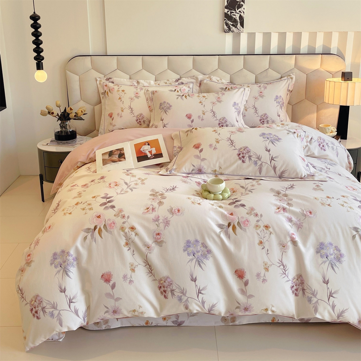 91家纺网 家纺一手货源 找家纺 宝齐莱家纺 2025新款全棉磨毛印花床单四件套-系列二 花前月下