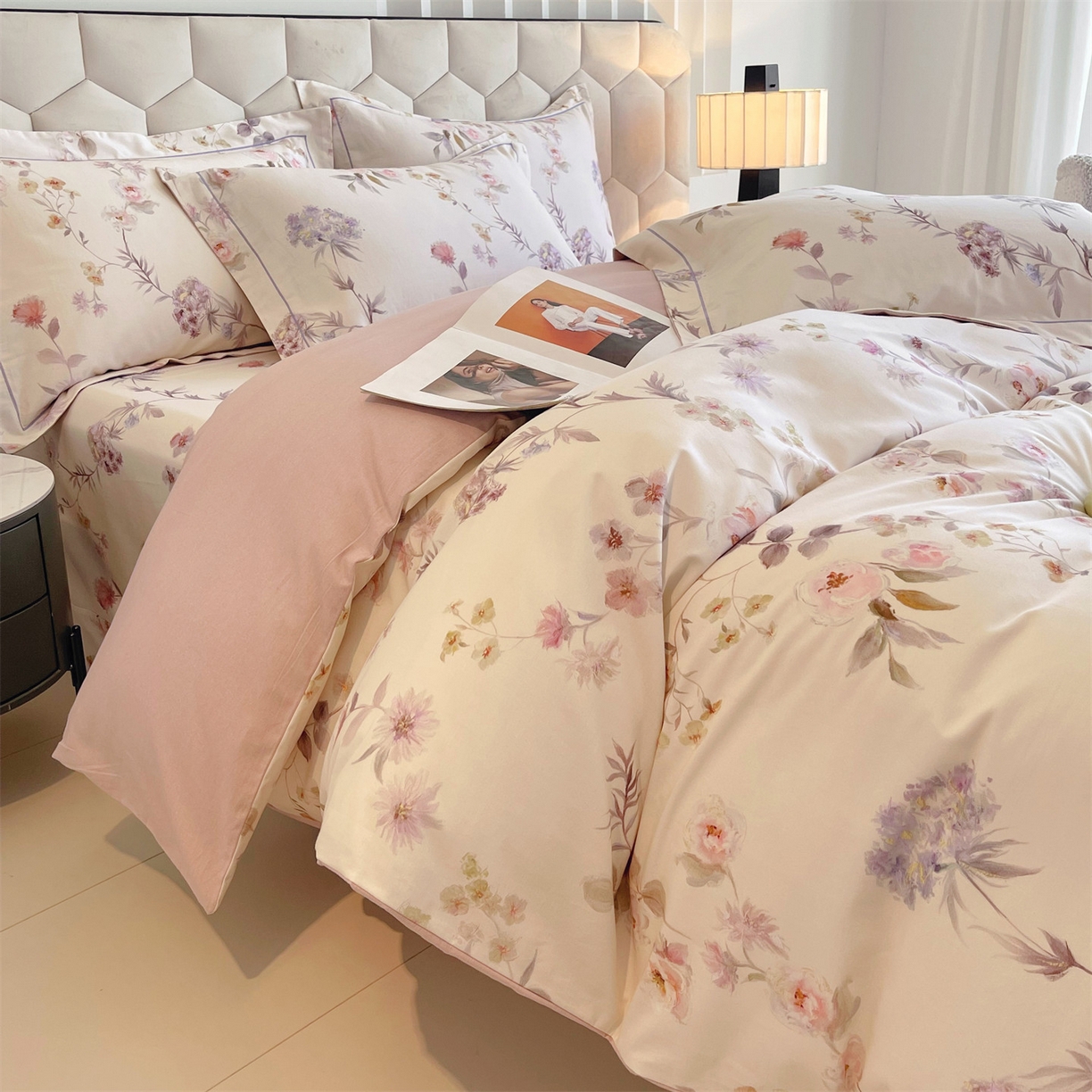 91家纺网 家纺一手货源 找家纺 宝齐莱家纺 2025新款全棉磨毛印花床单四件套-系列二 花前月下