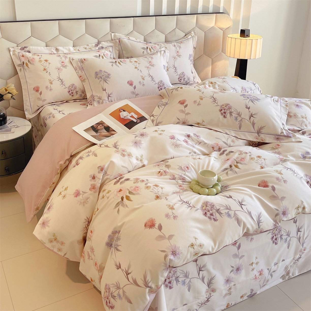 91家纺网 家纺一手货源 找家纺 宝齐莱家纺 2025新款全棉磨毛印花床单四件套-系列二 花前月下