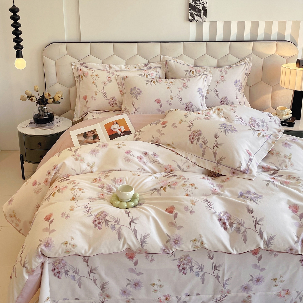 91家纺网 家纺一手货源 找家纺 宝齐莱家纺 2025新款全棉磨毛印花床单四件套-系列二 花前月下