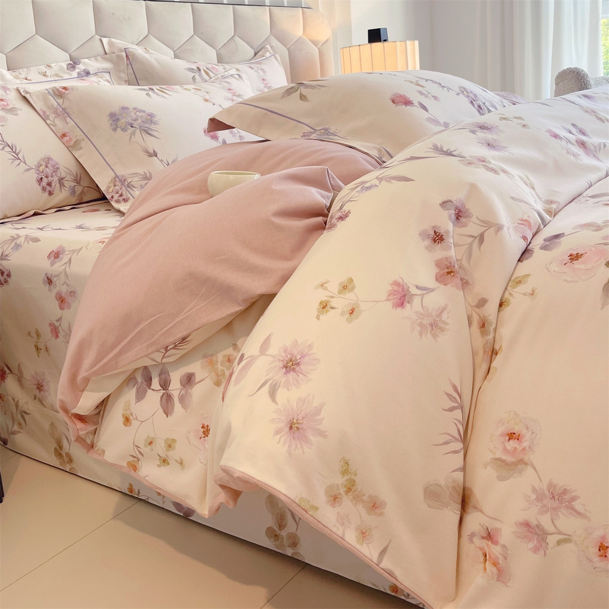 91家纺网 家纺一手货源 找家纺 宝齐莱家纺 2025新款全棉磨毛印花床单四件套-系列二 花前月下