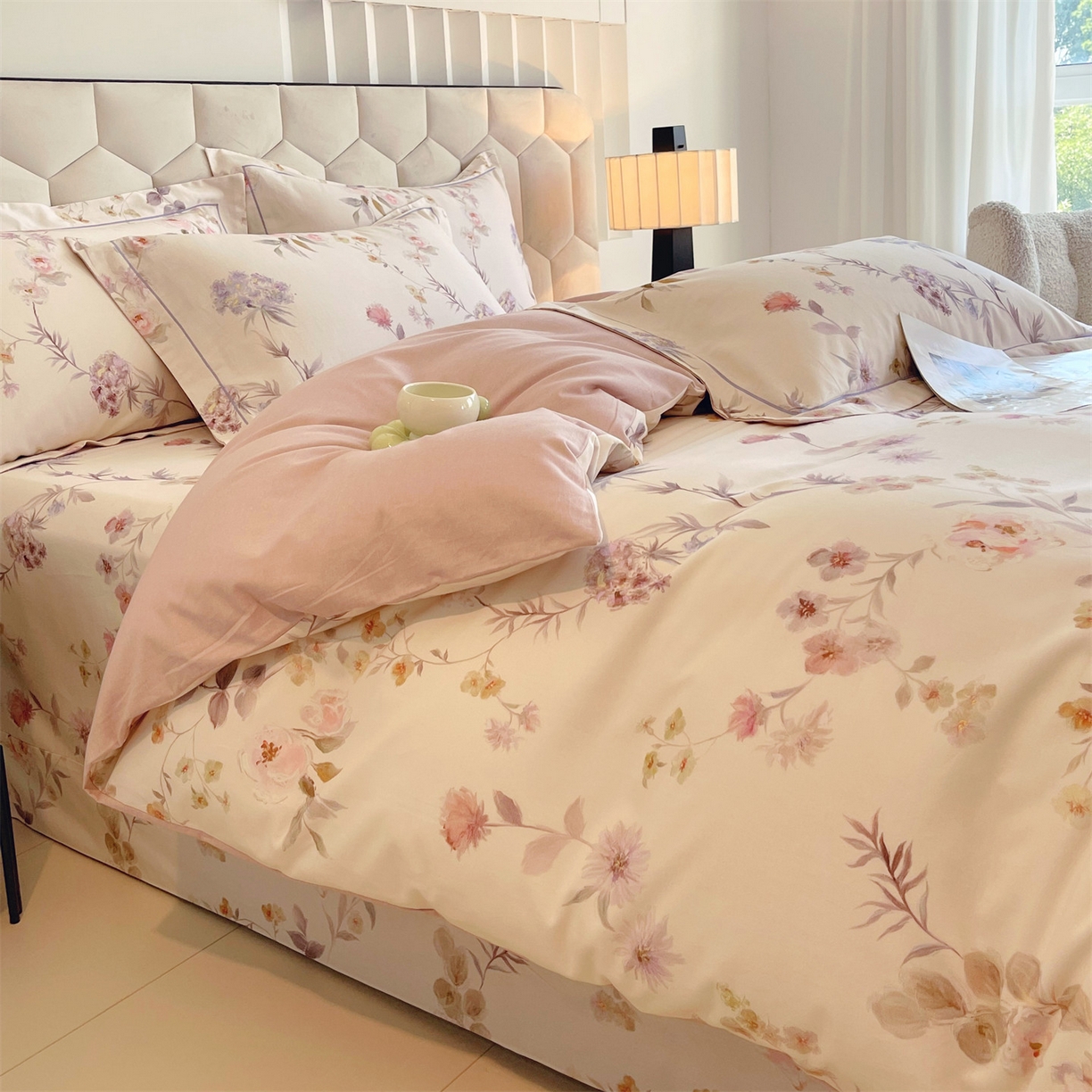 91家纺网 家纺一手货源 找家纺 宝齐莱家纺 2025新款全棉磨毛印花床单四件套-系列二 花前月下