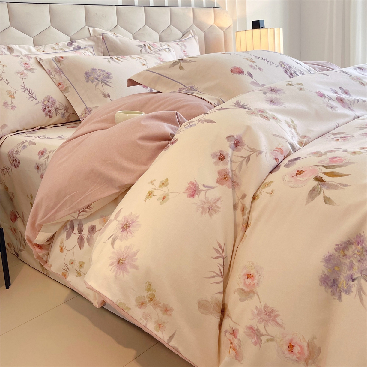 91家纺网 家纺一手货源 找家纺 宝齐莱家纺 2025新款全棉磨毛印花床单四件套-系列二 花前月下