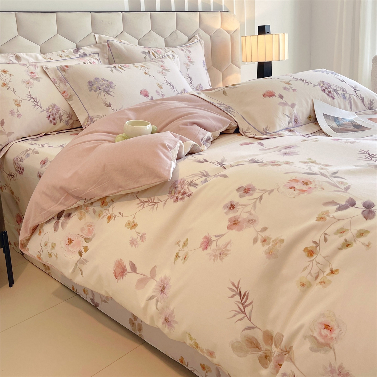 91家纺网 家纺一手货源 找家纺 宝齐莱家纺 2025新款全棉磨毛印花床单四件套-系列二 花前月下