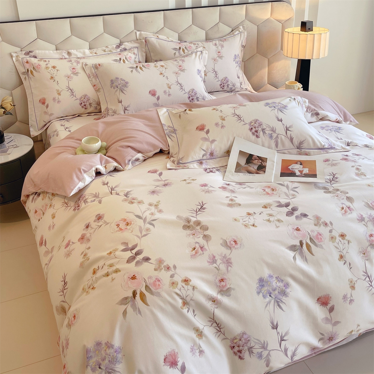 91家纺网 家纺一手货源 找家纺 宝齐莱家纺 2025新款全棉磨毛印花床单四件套-系列二 花前月下