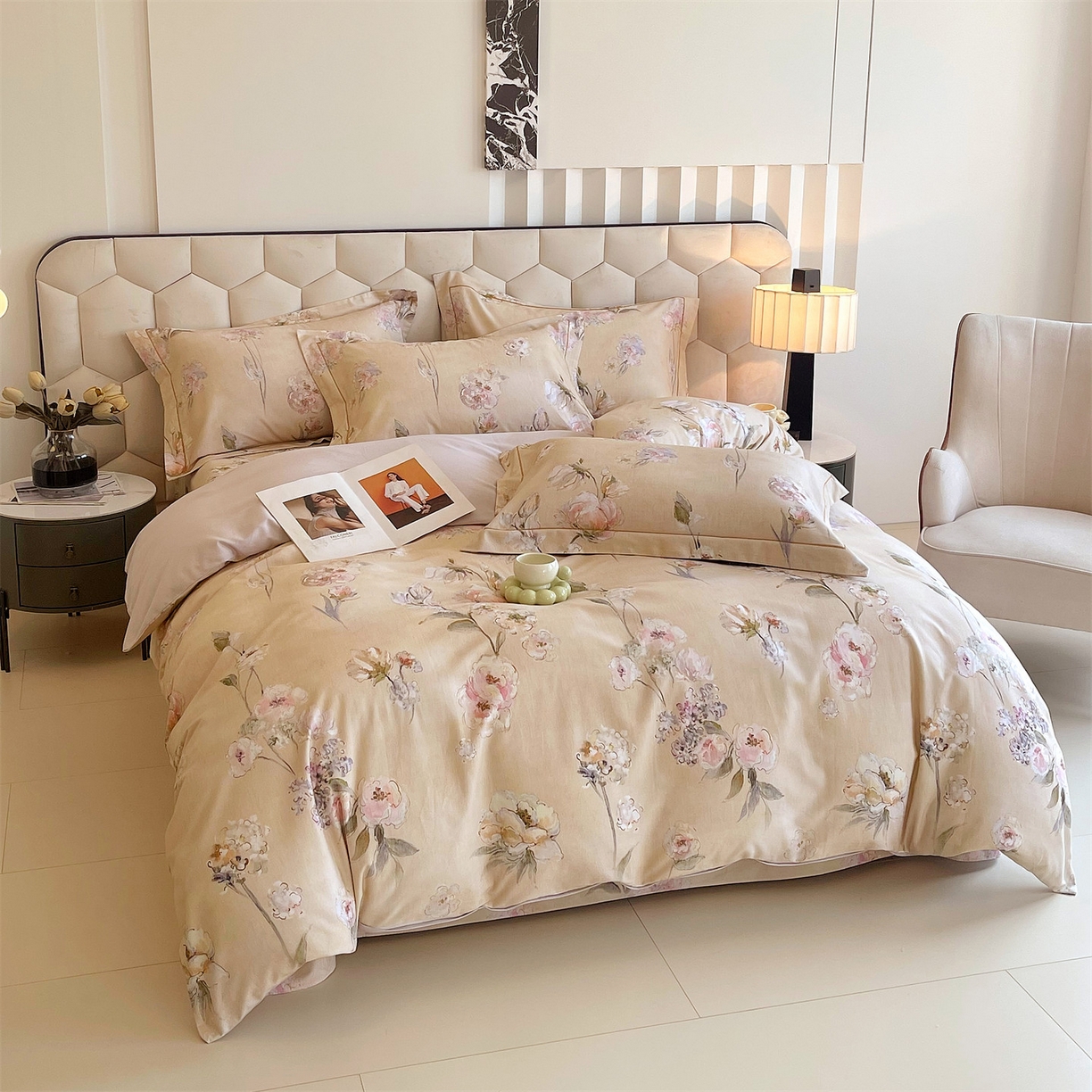 91家纺网 家纺一手货源 找家纺 宝齐莱家纺 2025新款全棉磨毛印花床单四件套-系列二 美艳动人