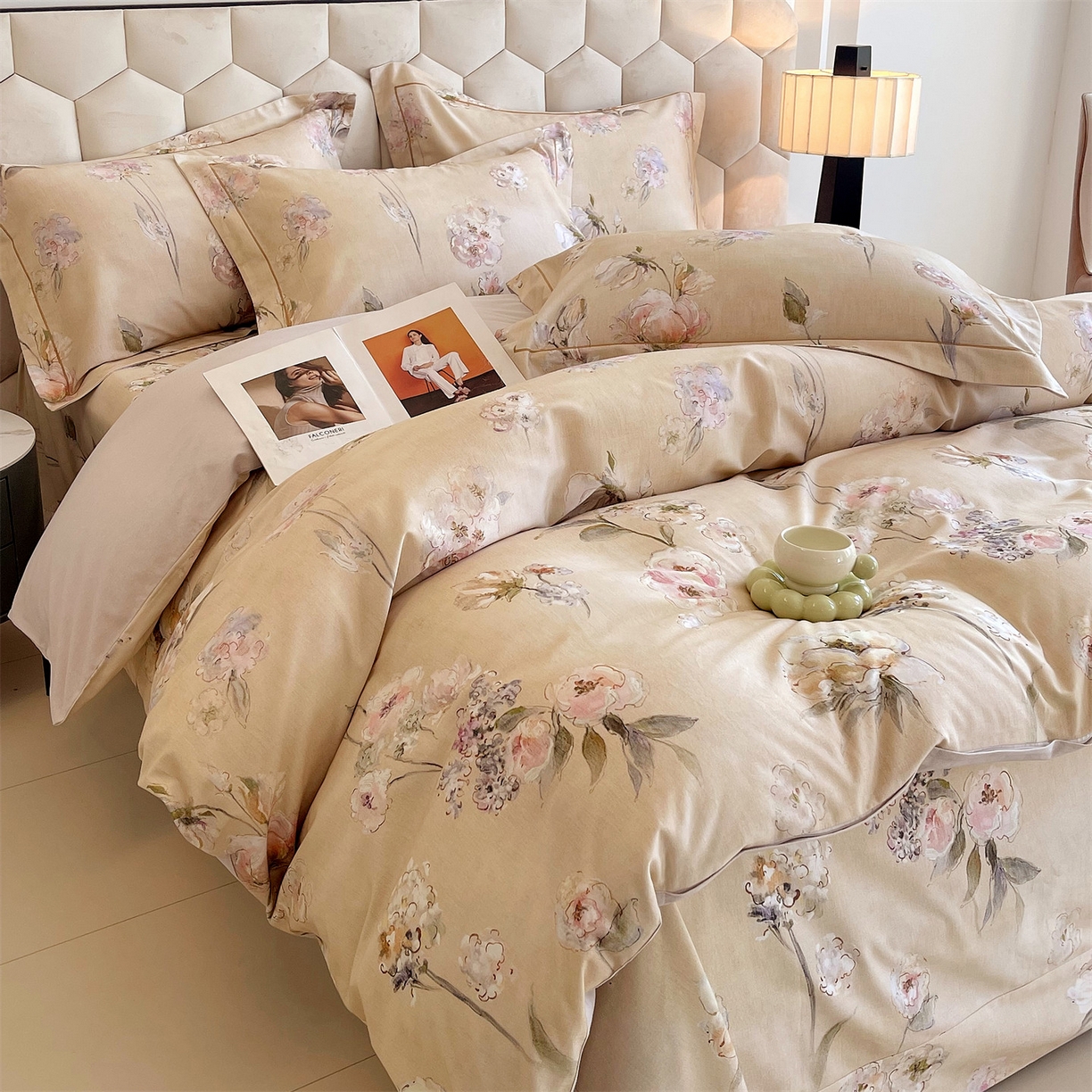 91家纺网 家纺一手货源 找家纺 宝齐莱家纺 2025新款全棉磨毛印花床单四件套-系列二 美艳动人