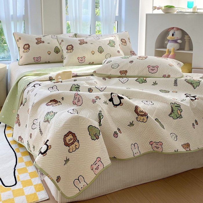 91家纺网 家纺一手货源 找家纺 羽爱家纺 2025新款A类全棉印花水洗床盖三件套系列 森林派对