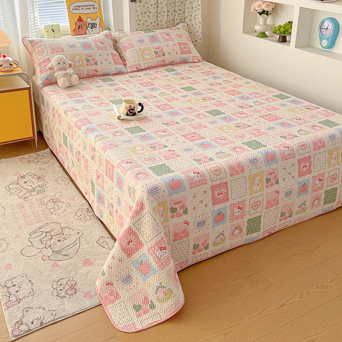 91家纺网 家纺一手货源 找家纺 羽爱家纺 2025新款A类全棉印花水洗床盖三件套系列 甜心猫猫