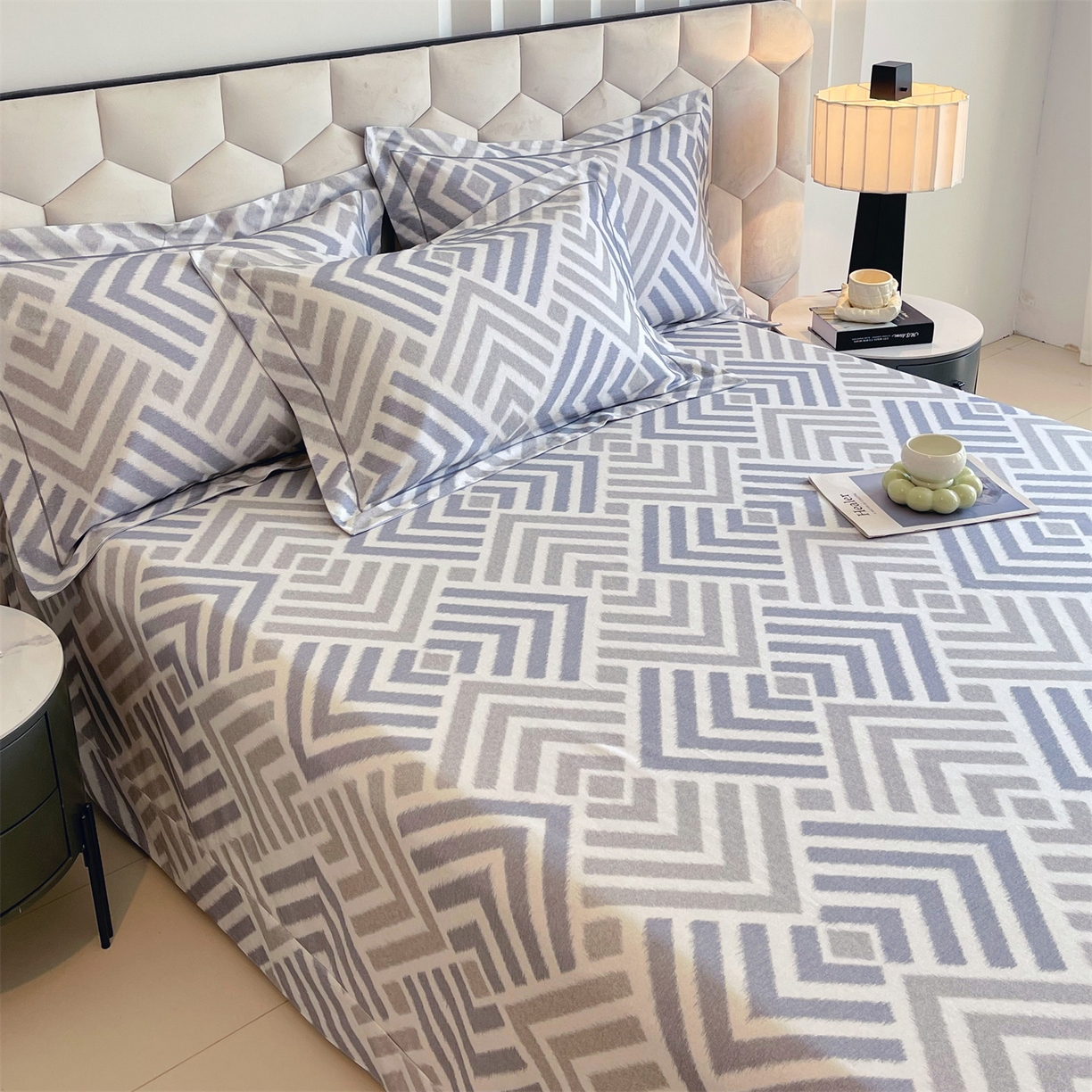 91家纺网 家纺一手货源 找家纺 宝齐莱家纺 2025新款全棉磨毛印花床单四件套-系列二 时光印记