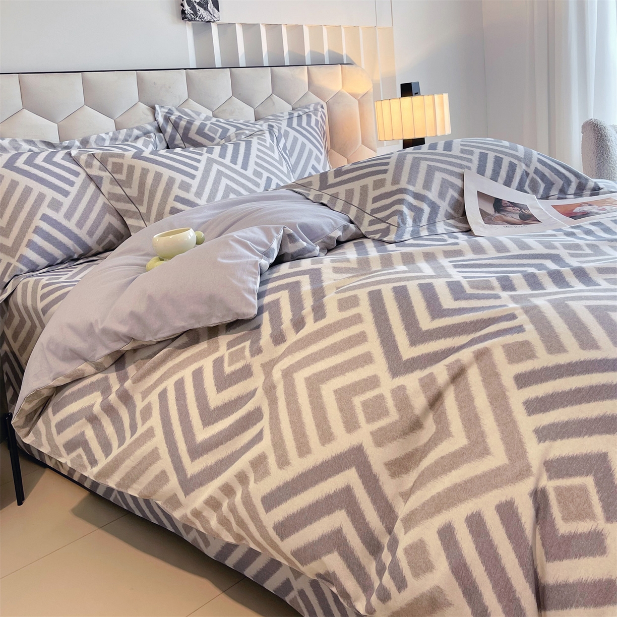 91家纺网 家纺一手货源 找家纺 宝齐莱家纺 2025新款全棉磨毛印花床单四件套-系列二 时光印记